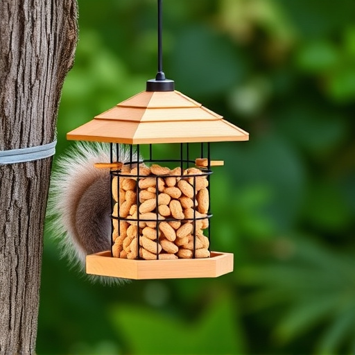 Hanging squirrel-proof peanut feeder outdoors