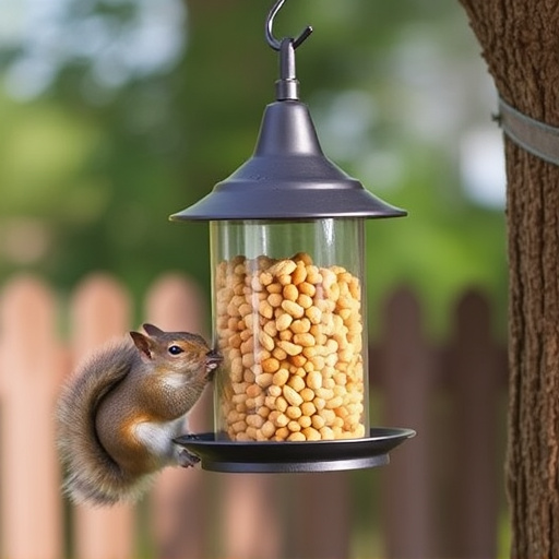 Hanging squirrel-proof peanut feeder outdoors