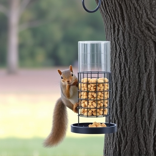Hanging squirrel-proof peanut feeder outdoors