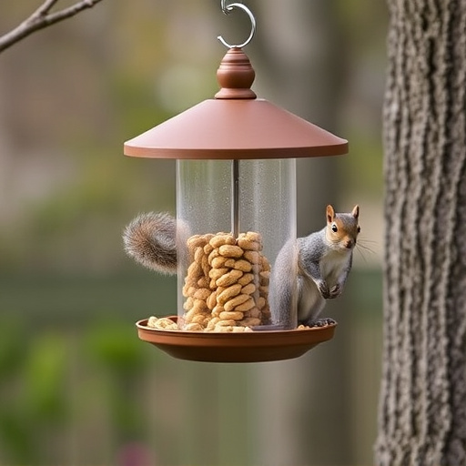 Hanging squirrel-proof peanut feeder outdoors