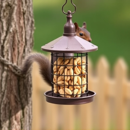Hanging squirrel-proof peanut feeder outdoors