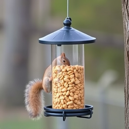 Hanging squirrel-proof peanut feeder outdoors