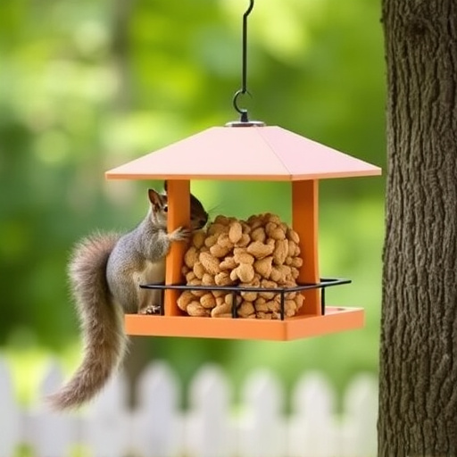 Hanging squirrel-proof peanut feeder outdoors