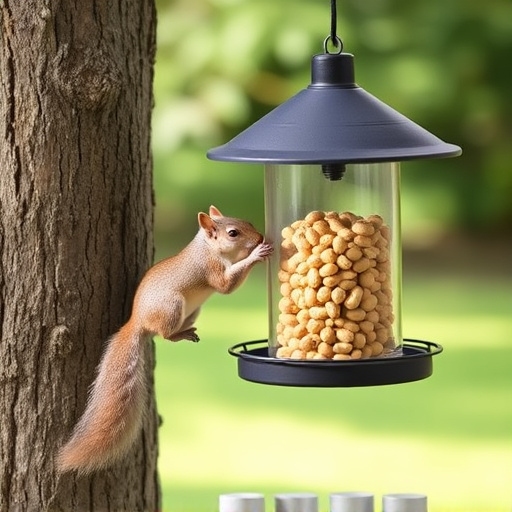 Hanging squirrel-proof peanut feeder outdoors