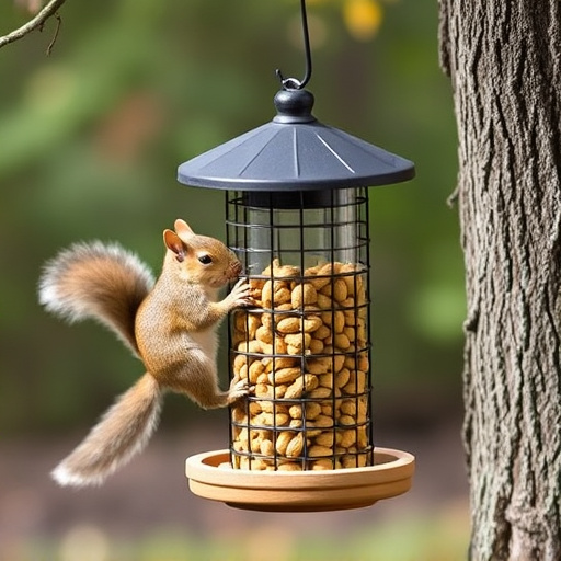 Hanging squirrel-proof peanut feeder outdoors