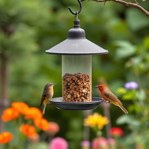 Hanging suet ball feeder in garden