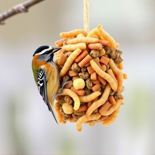 Hanging suet pellets with mealworm pieces