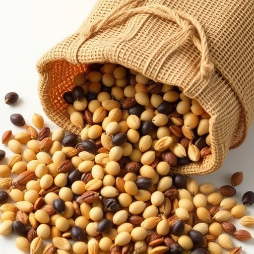 High-quality mixed seeds spilling from bag