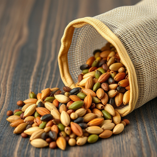 High-quality mixed seeds spilling from bag