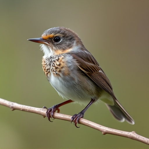 Juvenile robin with speckled chest feathers