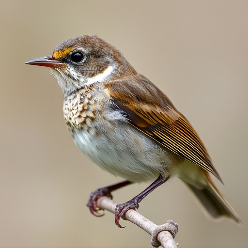 Juvenile robin with speckled chest feathers