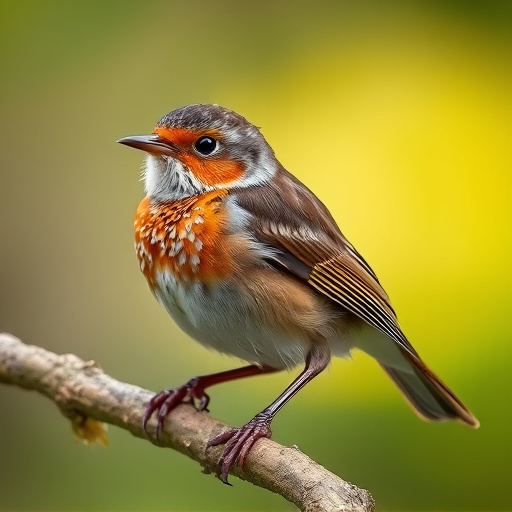 Juvenile robin with speckled chest feathers
