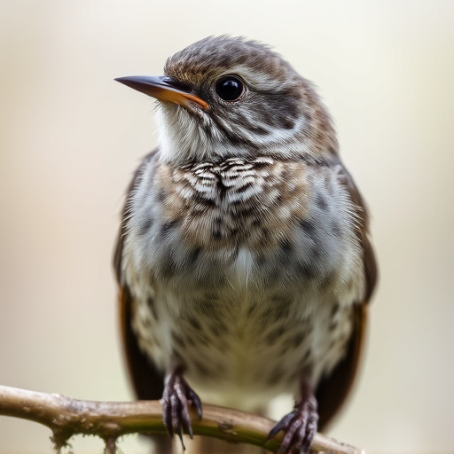 Juvenile robin with speckled chest feathers