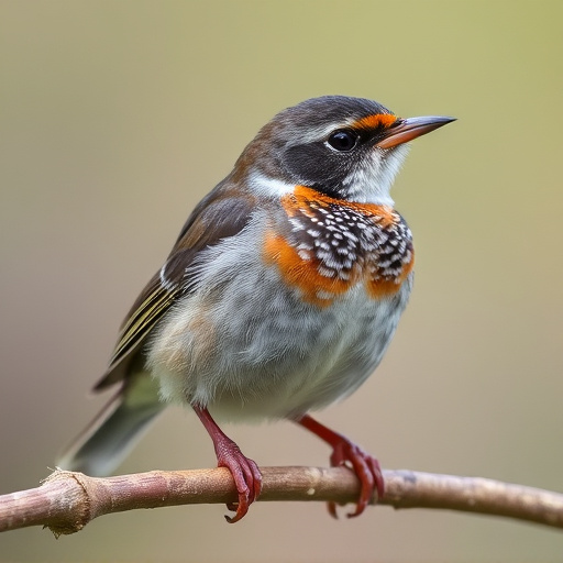 Juvenile robin with speckled chest feathers