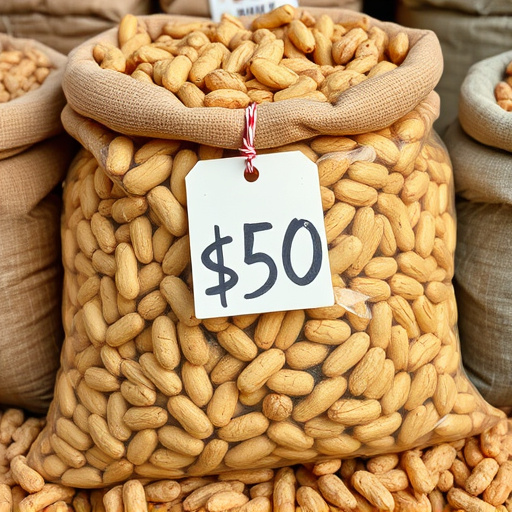 Large sack of peanuts with price tag