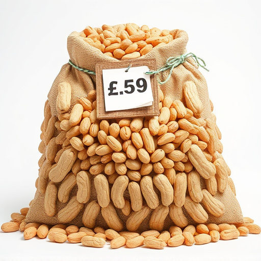 Large sack of peanuts with price tag