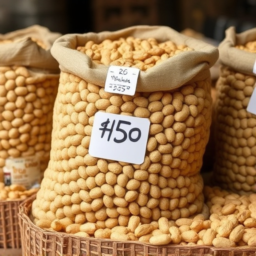 Large sack of peanuts with price tag
