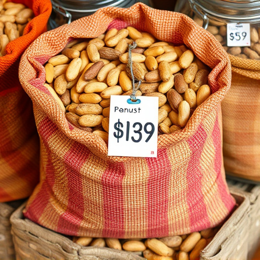 Large sack of peanuts with price tag