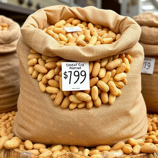 Large sack of peanuts with price tag