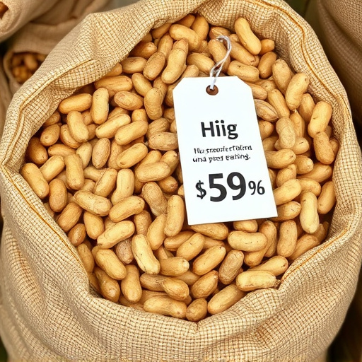 Large sack of peanuts with price tag