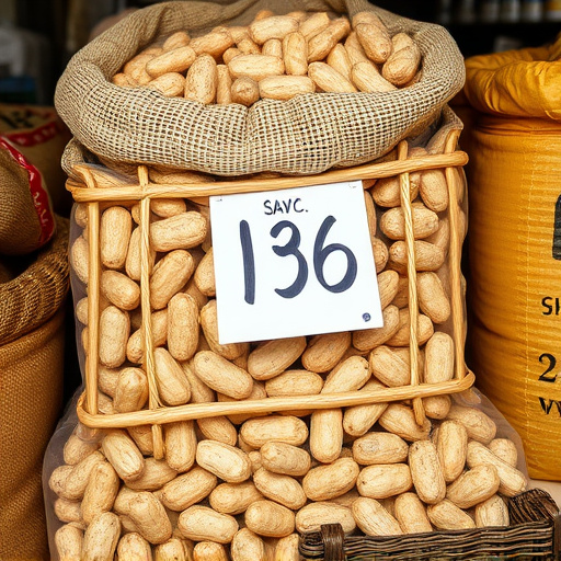 Large sack of peanuts with price tag
