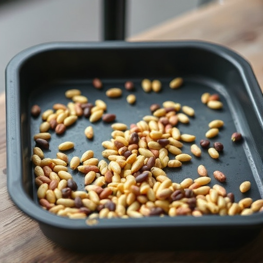 Low feeder tray with scattered seeds