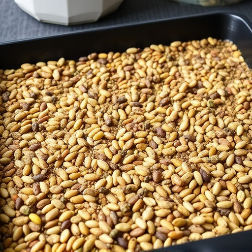 Low feeder tray with scattered seeds