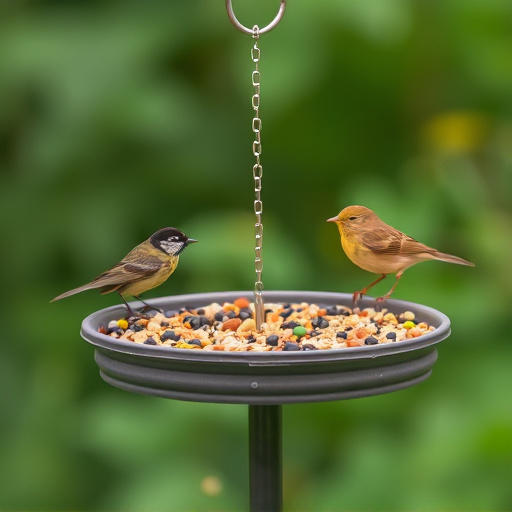 Low platform feeder with scattered seed mix