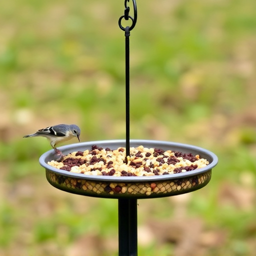 Low platform feeder with scattered seed mix