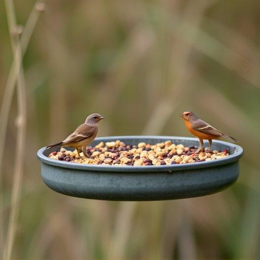Low platform feeder with scattered seed mix