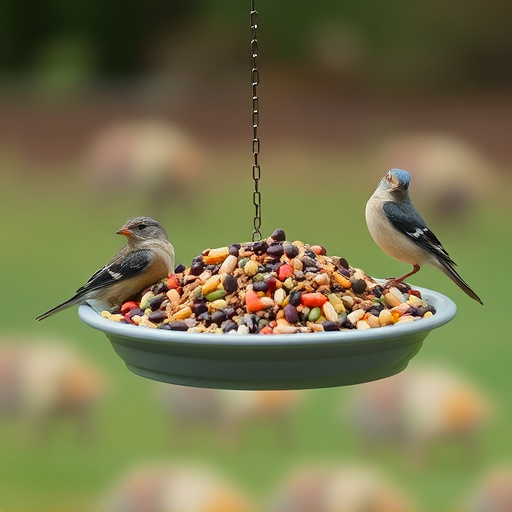 Low platform feeder with scattered seed mix