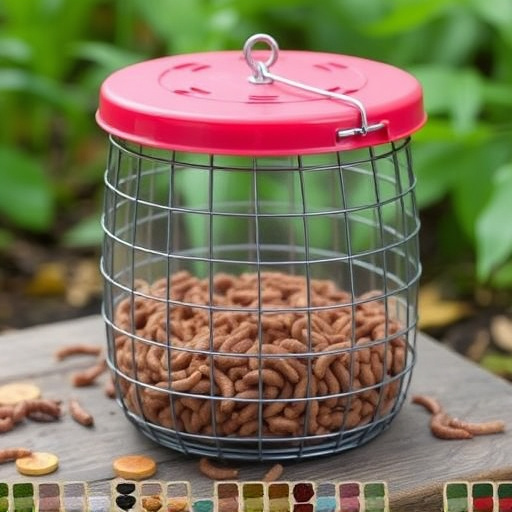 Mealworm feeder with protective wire mesh