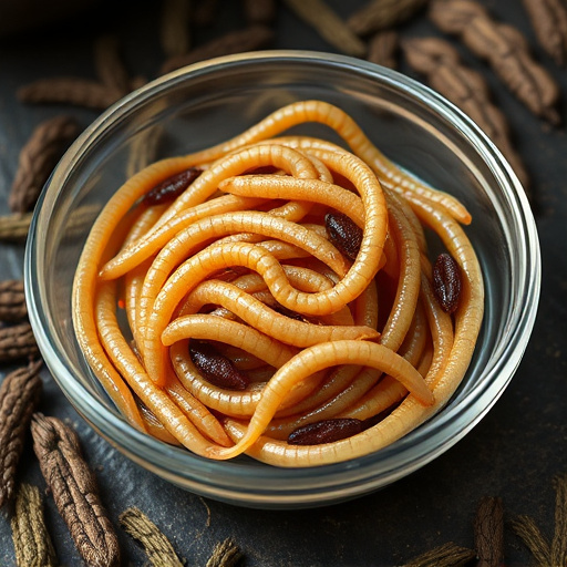 Mealworms offered in shallow dish