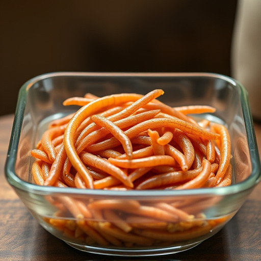 Mealworms offered in shallow dish