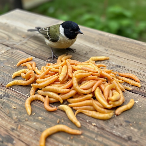Mealworms scattered on bird table