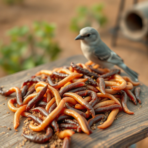 Mealworms scattered on bird table
