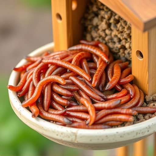 Mealworms served in low bird feeder