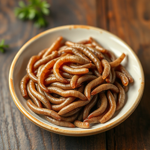 Mealworms served in shallow dish
