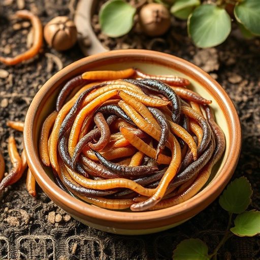 Mealworms served in shallow garden dish