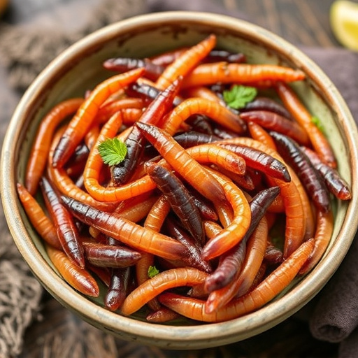 Mealworms served in shallow garden dish