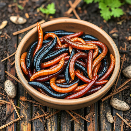 Mealworms served in shallow garden dish