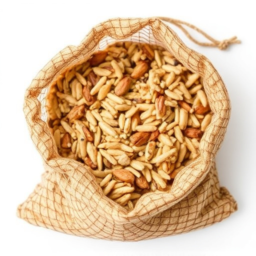 Mesh bag filled with birdseed mix