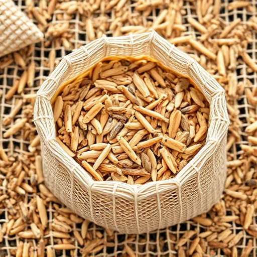 Mesh bag filled with birdseed mix