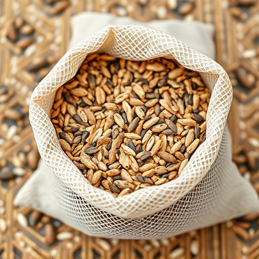 Mesh bag filled with birdseed mix