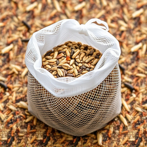 Mesh bag filled with birdseed mix