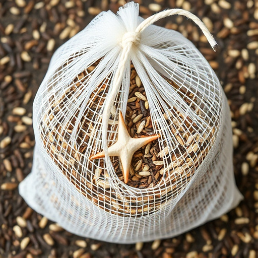 Mesh bag filled with birdseed mix