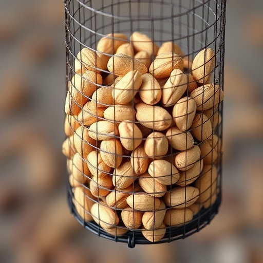Mesh feeder filled with whole peanuts