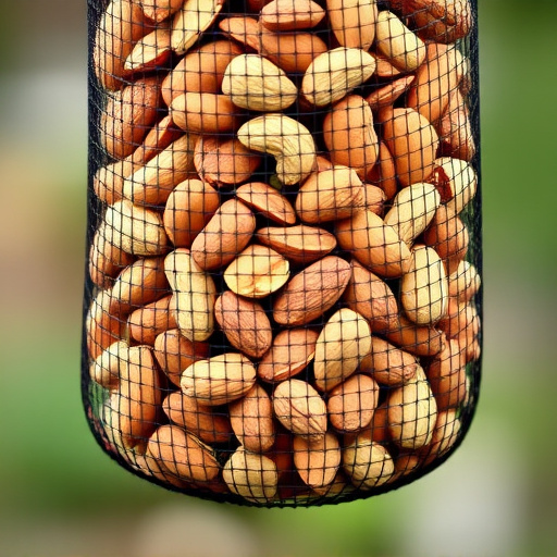 Mesh feeder filled with whole peanuts