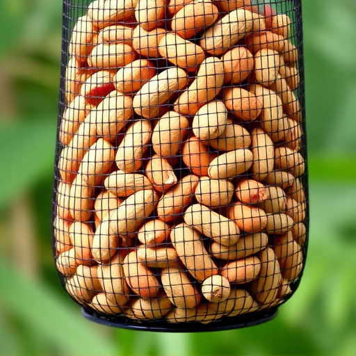 Mesh feeder filled with whole peanuts