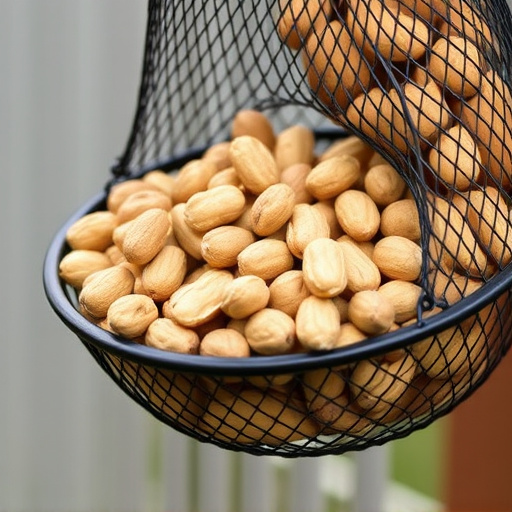 Mesh feeder filled with whole peanuts